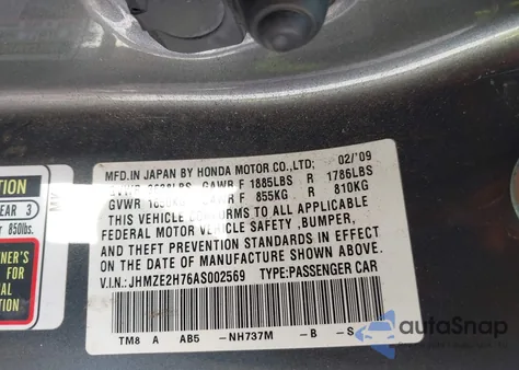 2010 Honda Insight Ex z USA, uszkodzony, nr VIN JHMZE2H76AS002569